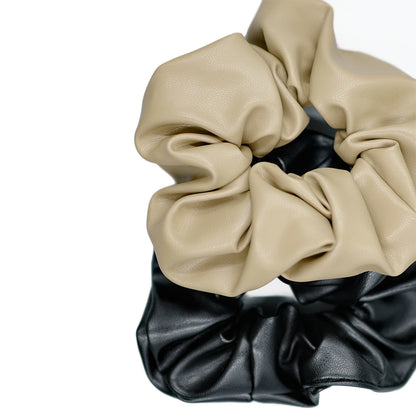 Leather Scrunchies 2pc - Black / Brunette / Vanilla