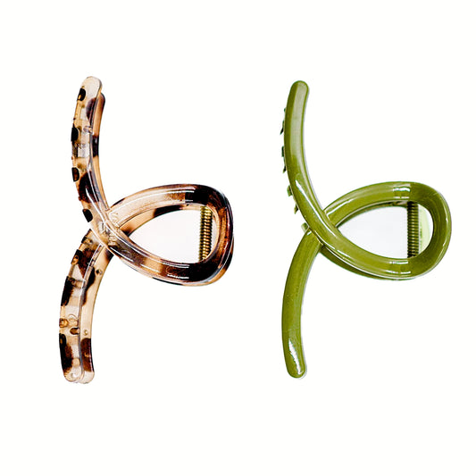 Large Loop Claw Clips 2pc Set - Green & Tort