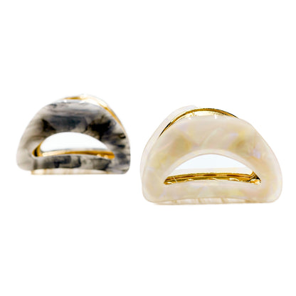 Midi Marble Claw Clips 2pc Set - White / Pearl / Brunette / Gray