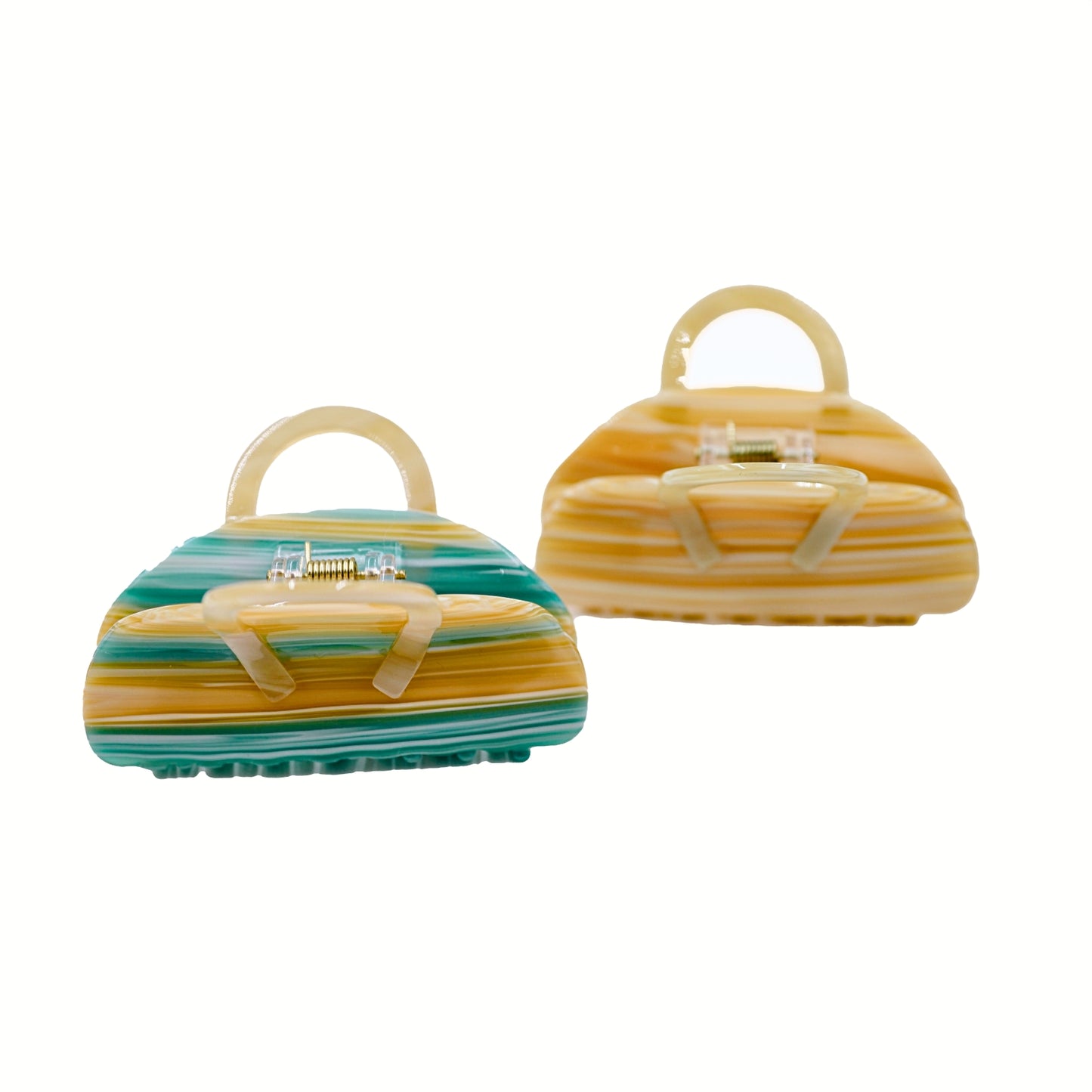 Midi Bag Shape Claw Clips 2pc Set - Persimmon Red / Beige / Aqua Blue / Tort