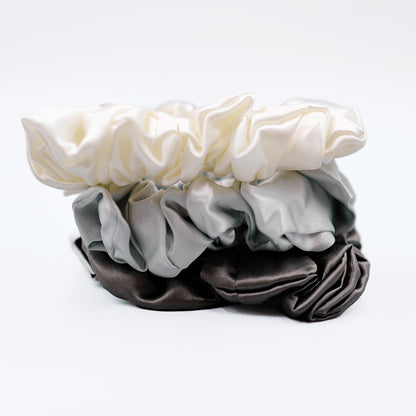 Midi Silk Scrunchies 3pc - White / Champagne / Lotus / Sliver / Dark Grey