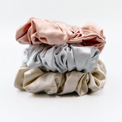 Midi Silk Scrunchies 3pc - White / Champagne / Lotus / Sliver / Dark Grey