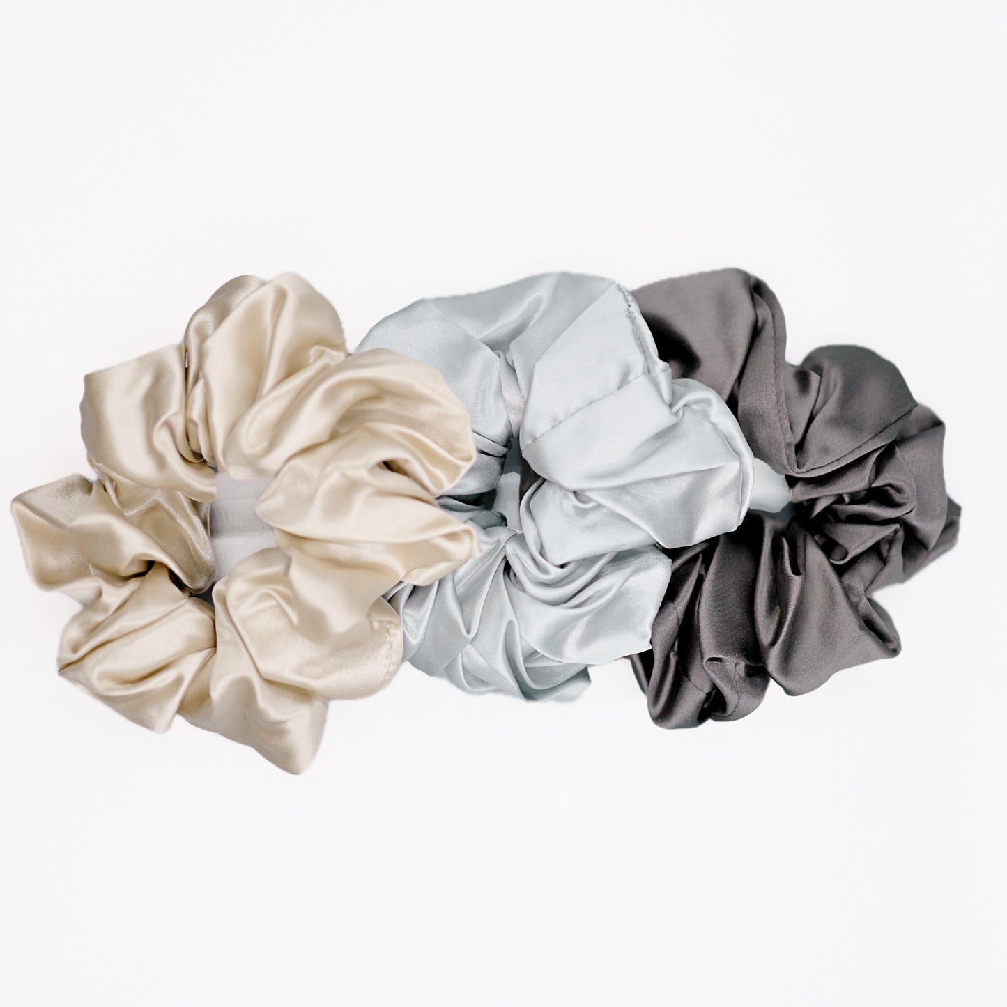 Midi Silk Scrunchies 3pc - White / Champagne / Lotus / Sliver / Dark Grey