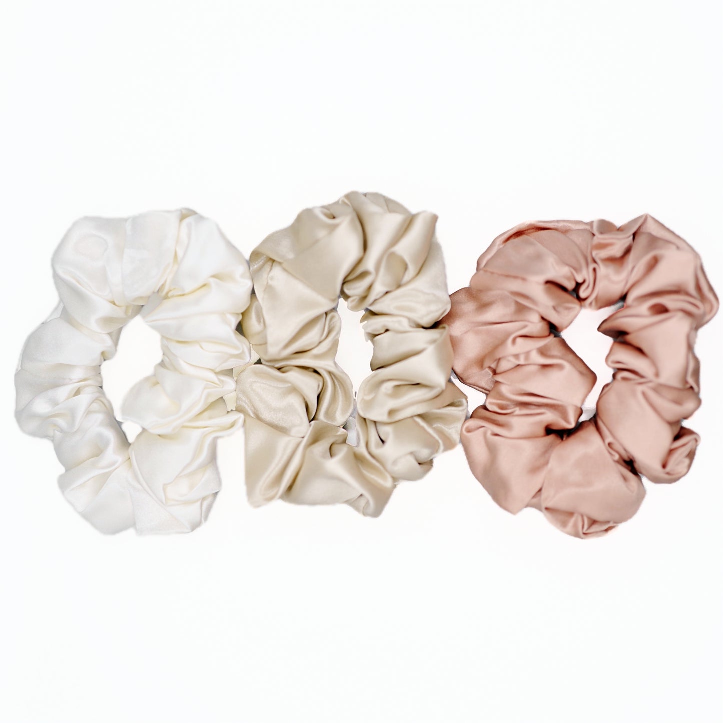 Midi Silk Scrunchies 3pc - White / Champagne / Lotus / Sliver / Dark Grey