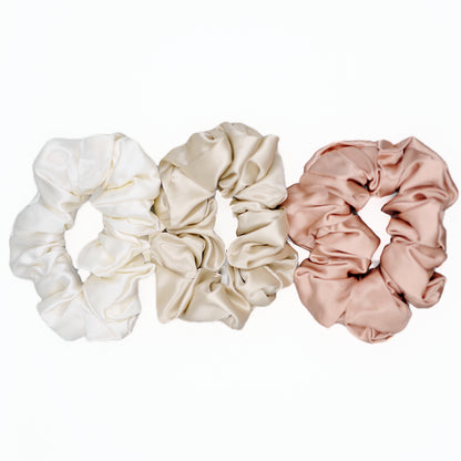 Midi Silk Scrunchies 3pc - White / Champagne / Lotus / Sliver / Dark Grey