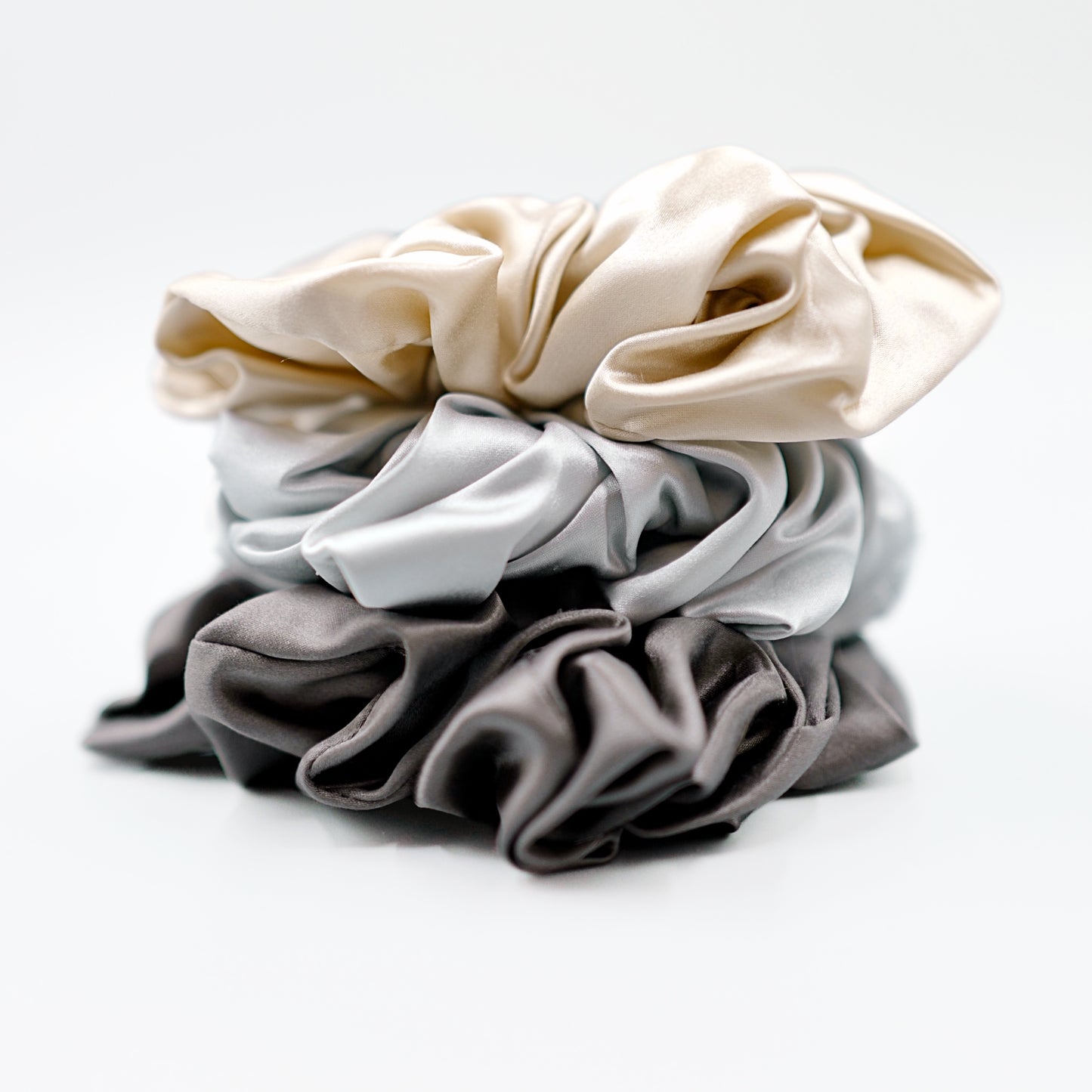 Midi Silk Scrunchies 3pc - White / Champagne / Lotus / Sliver / Dark Grey