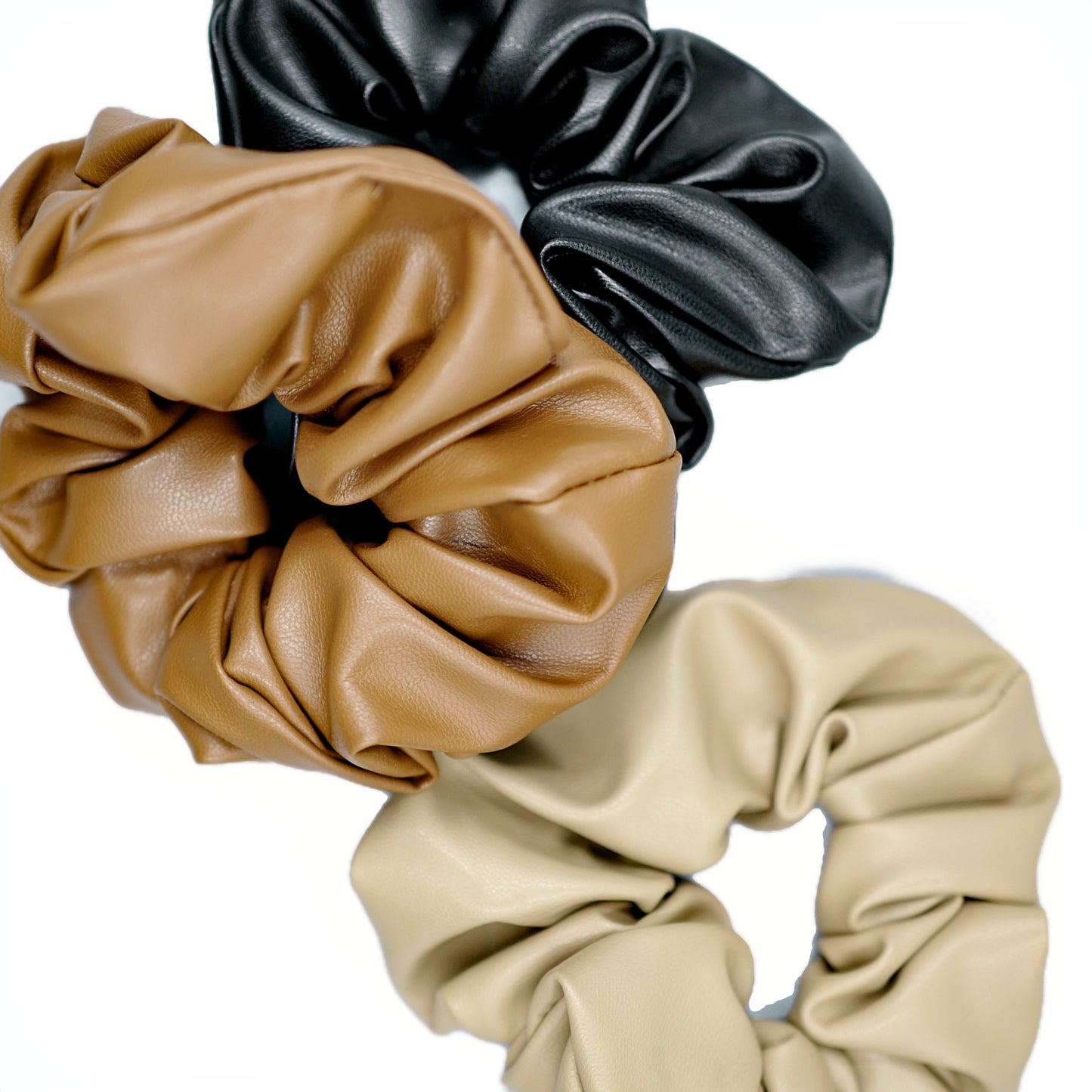 Leather Scrunchies 2pc - Black / Brunette / Vanilla