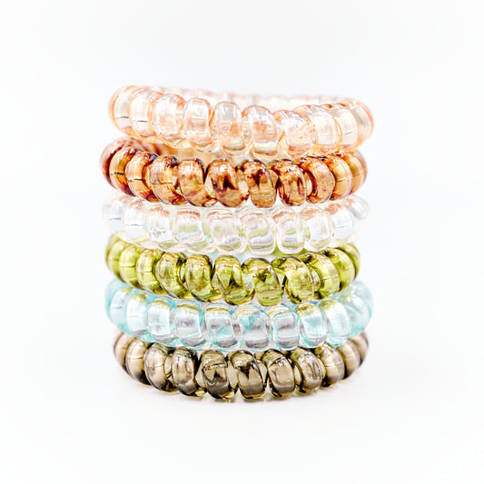 Spiral Crystal Hair Ties 6 Pc - Multi-color