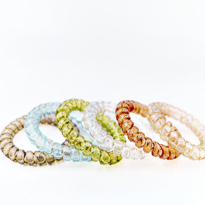 Spiral Crystal Hair Ties 6 Pc - Multi-color