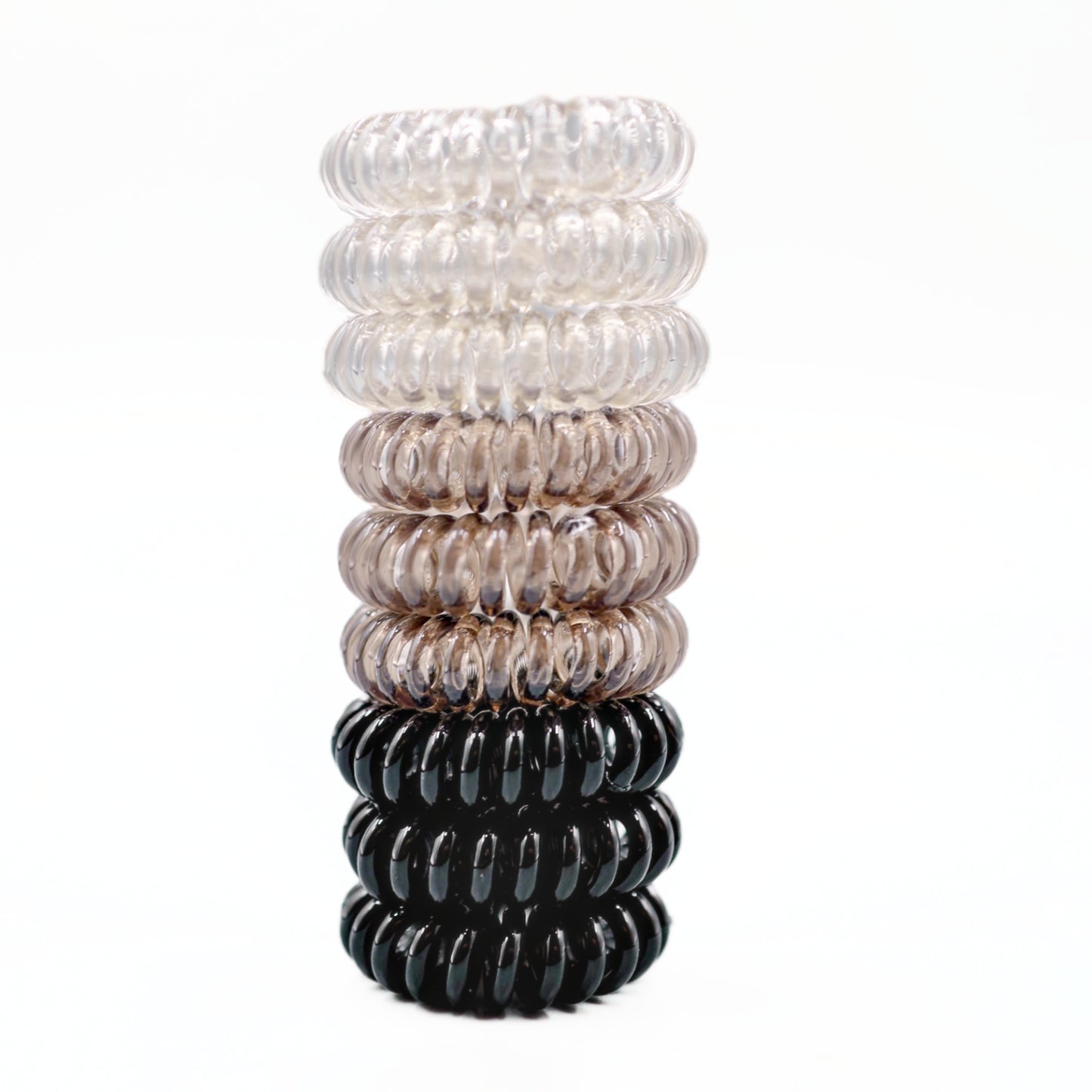 Spiral Hair Ties 9 Pc - Brunette / Clear