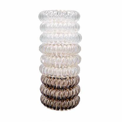 Spiral Hair Ties 9 Pc - Brunette / Clear