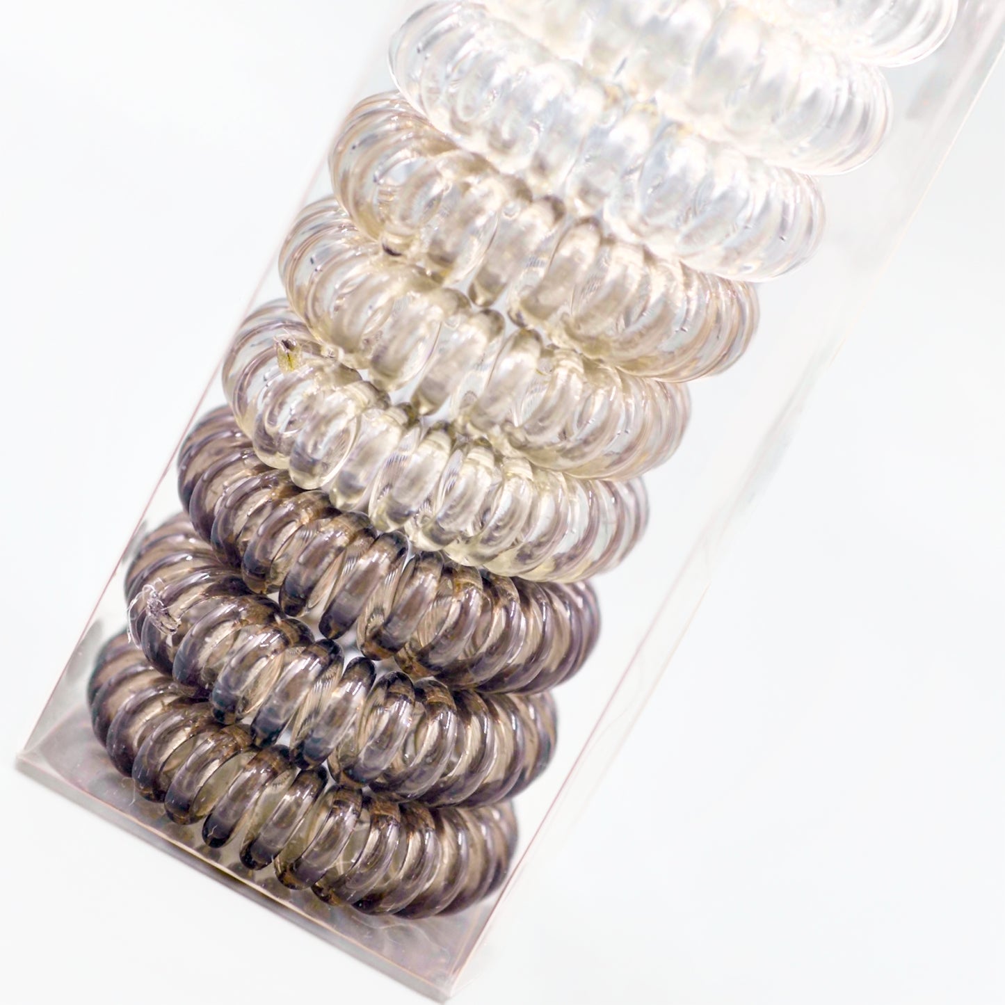 Spiral Hair Ties 9 Pc - Brunette / Clear