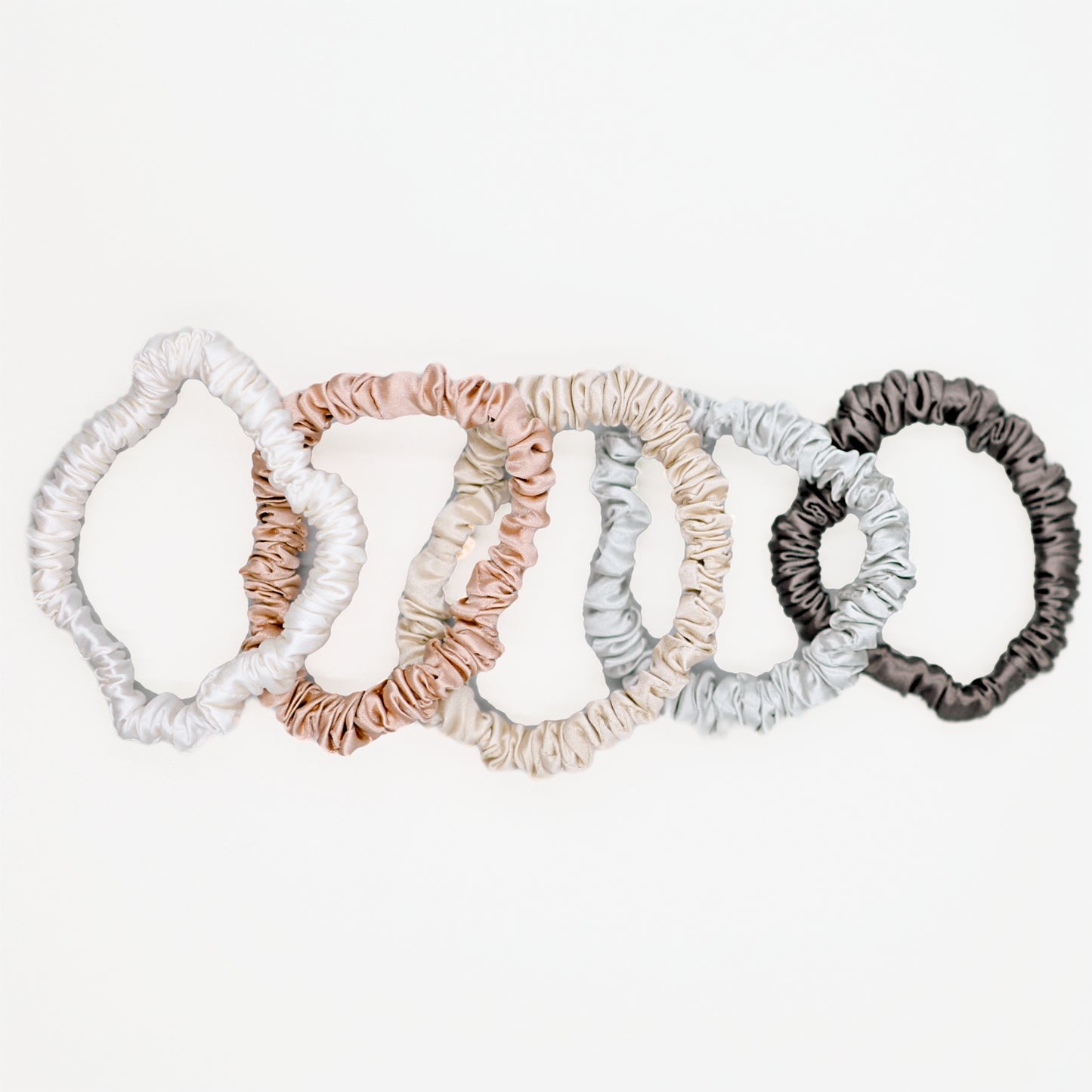 Petite Silk Scrunchies 5pc - White / Champagne / Lotus / Sliver / Dark Grey