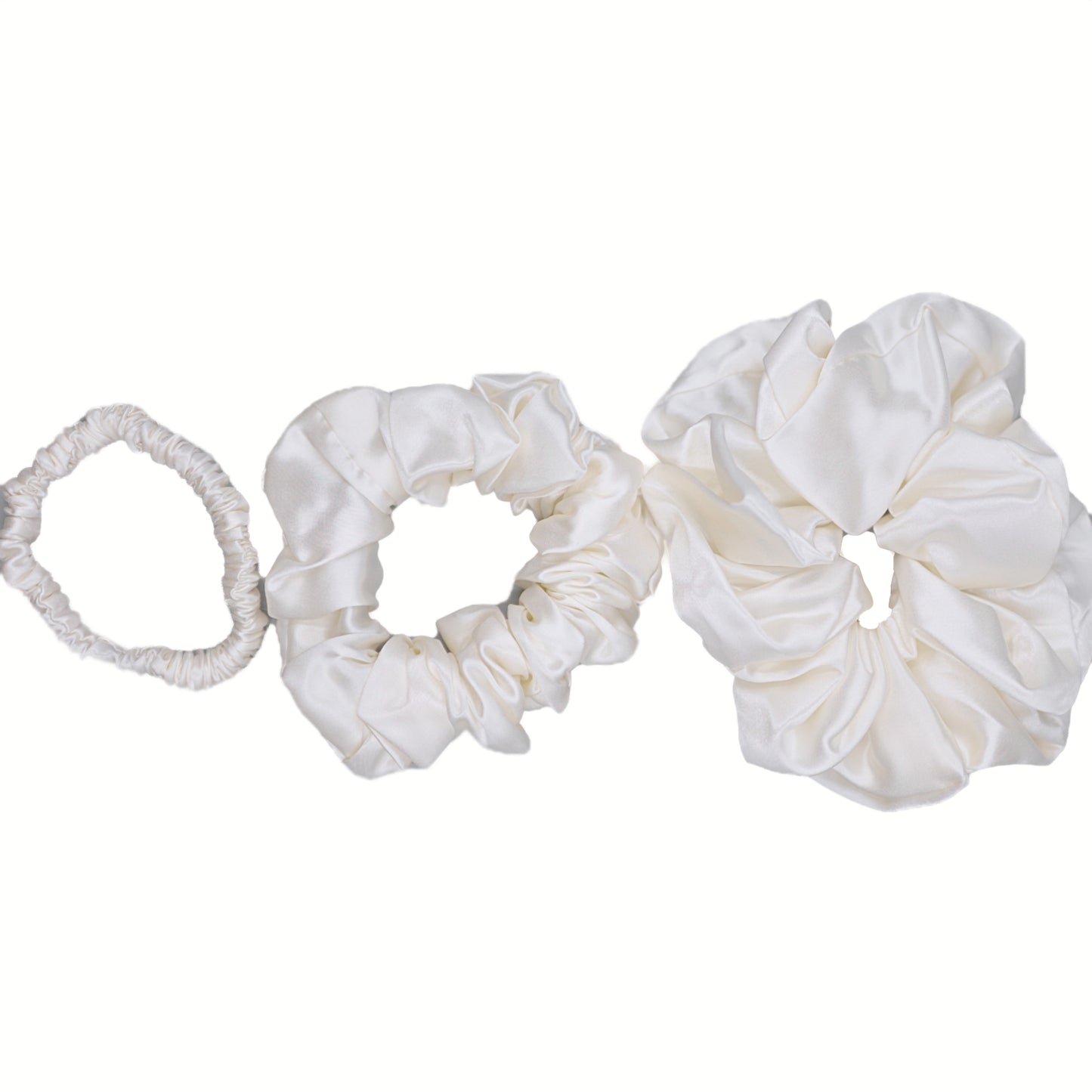 Silk Scrunchies Set Petite / Midi / Large 3 pc - White / Lotus / Champagne / Silver / Dark Grey