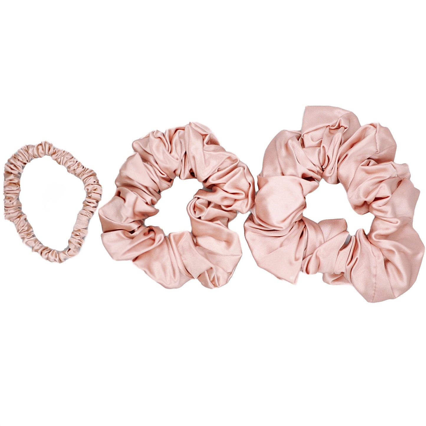 Silk Scrunchies Set Petite / Midi / Large 3 pc - White / Lotus / Champagne / Silver / Dark Grey