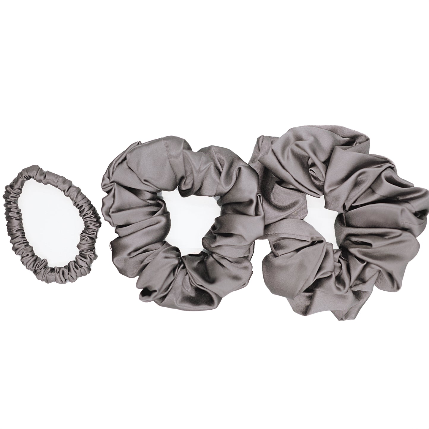 Silk Scrunchies Set Petite / Midi / Large 3 pc - White / Lotus / Champagne / Silver / Dark Grey