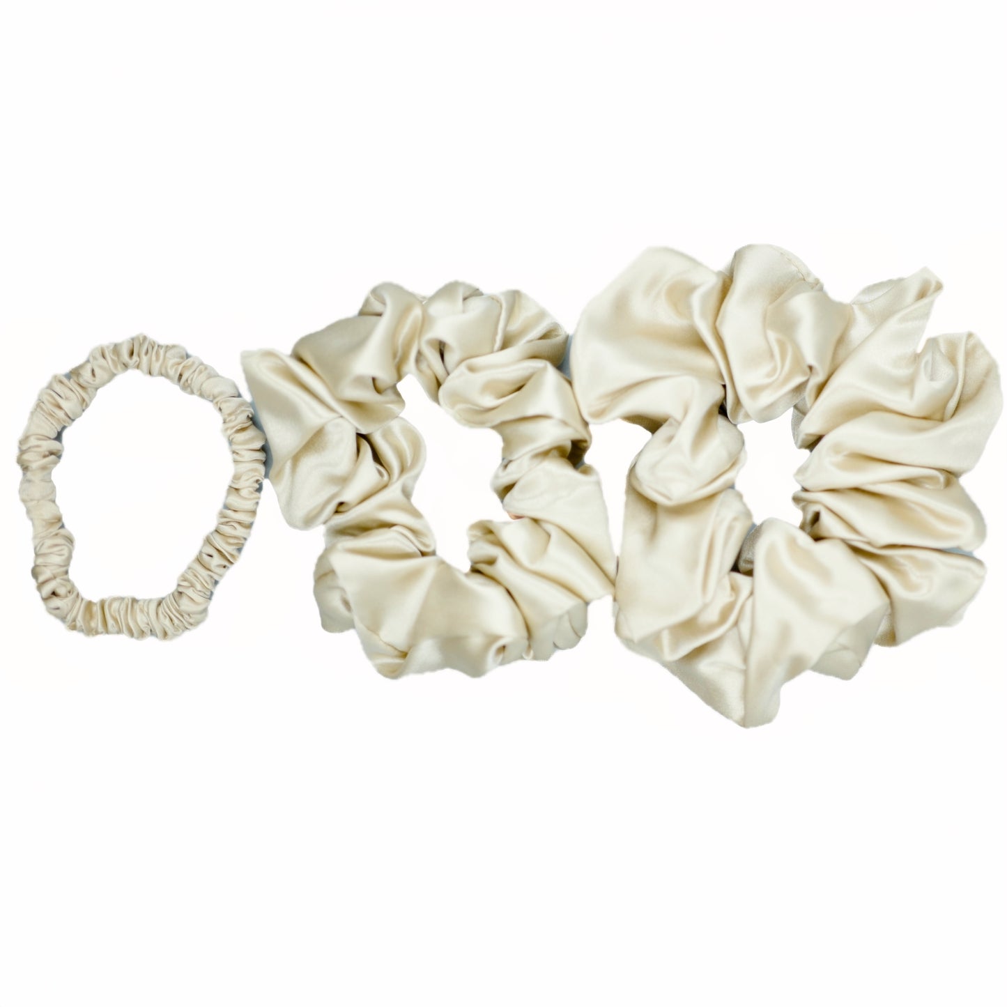 Silk Scrunchies Set Petite / Midi / Large 3 pc - White / Lotus / Champagne / Silver / Dark Grey