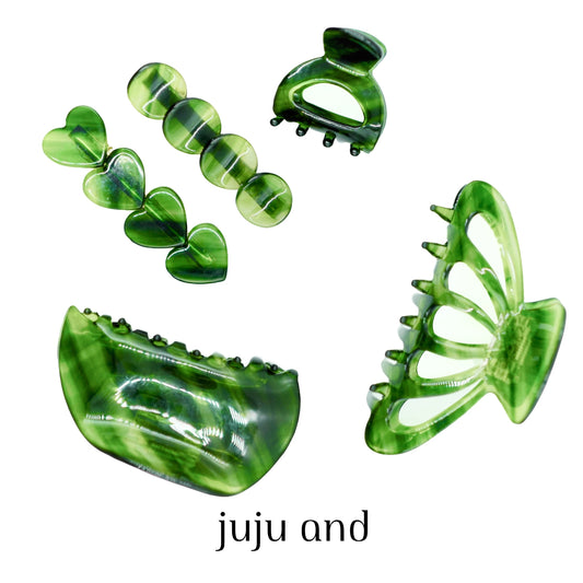 Viridis Green - Assorted Hair Claw Clips / Barrette 5 pc