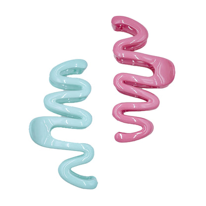 Mega Wave-shaped Claw Clip 2pc - White / Pink / Blue / Brunette