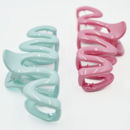 Mega Wave-shaped Claw Clip 2pc - White / Pink / Blue / Brunette