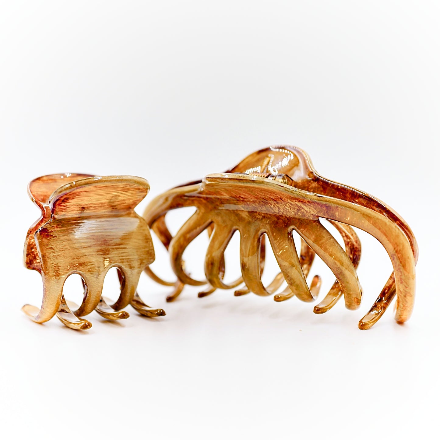 Octopus Claw Clips / Barrette 2pc Set - Natural Wood