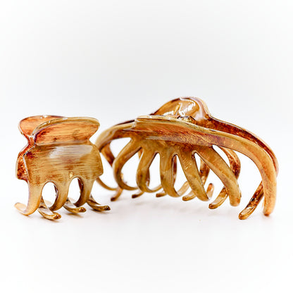 Octopus Claw Clips / Barrette 2pc Set - Natural Wood