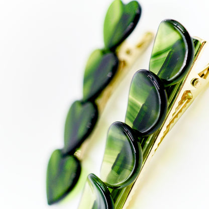 Marble Hair Clips / Pins 2pc - Viridis Green