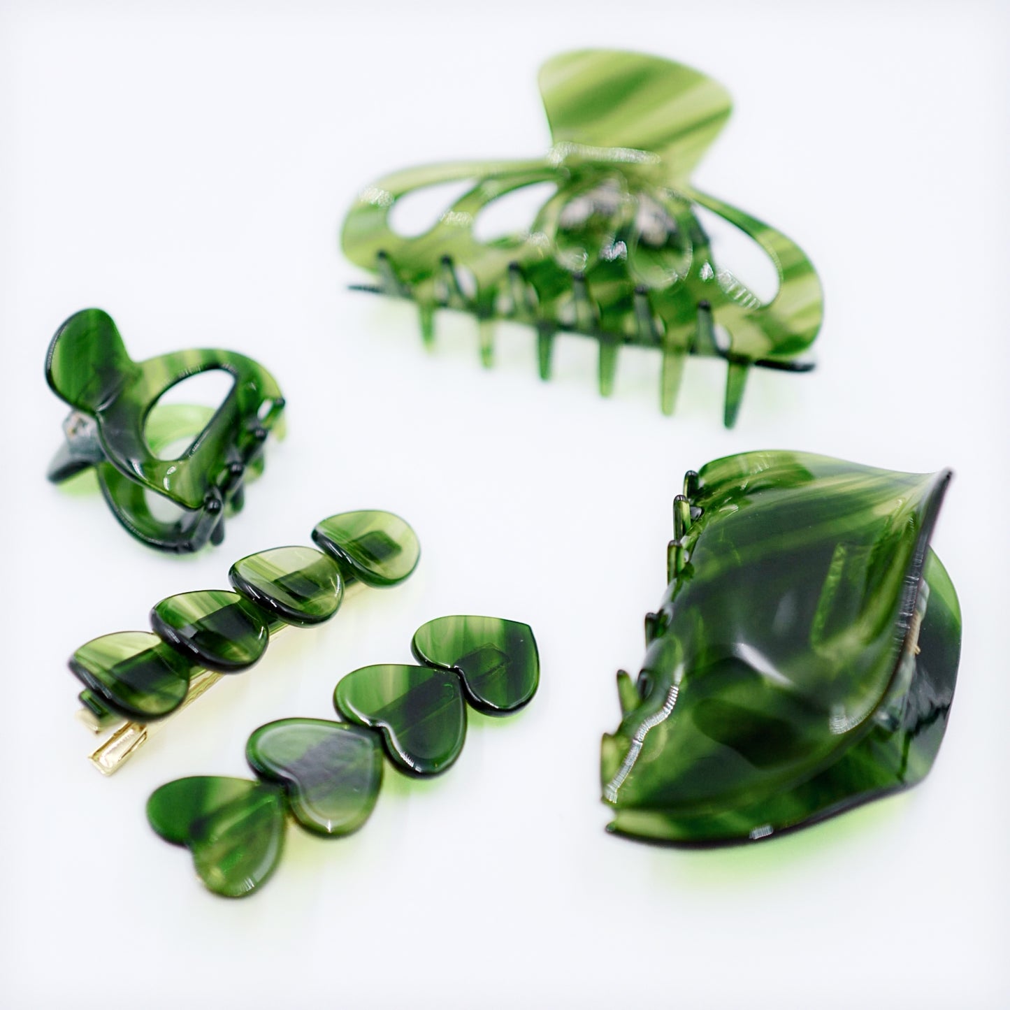 Viridis Green - Assorted Hair Claw Clips / Barrette 5 pc